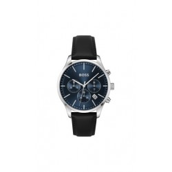 Boss-chrono-stalen kast-leder band-blauwe wijzerplaat-42mm-5atm - 614946