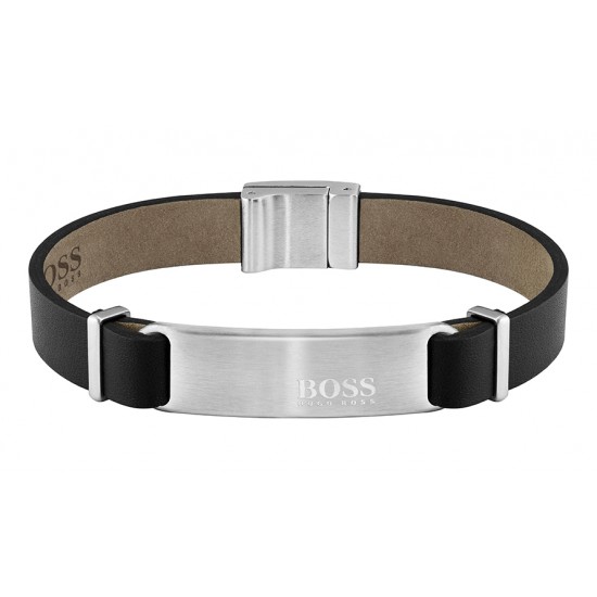 Boss-zwart lederen armband-stalan sluiting - 611362