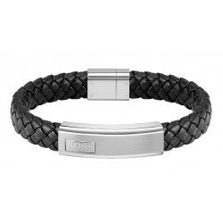Boss armband leder zwart-stalen gesp en plaat - 611954