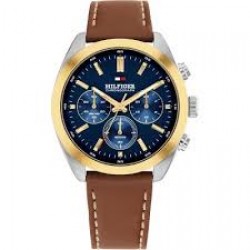 TH chrono-bicolor kast-lederen band-blauwe wijzerplaat-5 atm - 616676