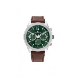 TH multi-bruin leder band-stalen kast-groene wijzerplaat-46mm-5atm - 614944