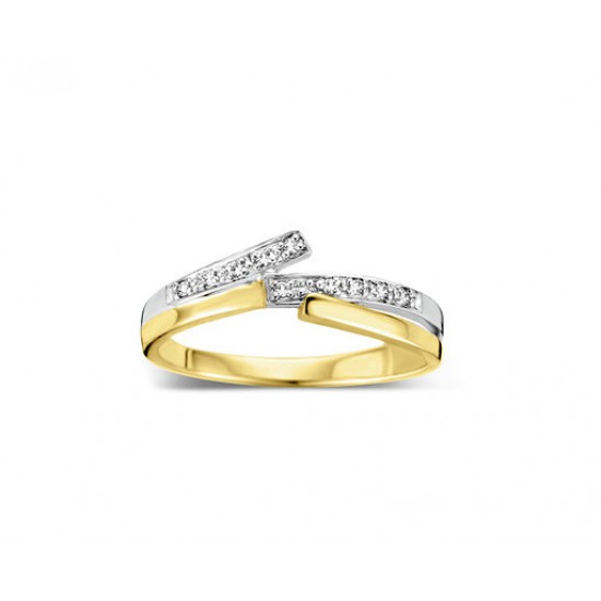 Ring 9 kt bicolor met diamant - 604840