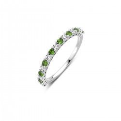 Ring zilver met zirconia en groene steentjes - 608716