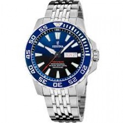 Festina Diver-Kast en band staal-blauwe wijzerplaat-20atm - 616422