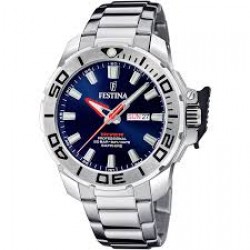 Festina staal Diver- blauwe wijzerplaat met rode accenten-20atm - 616632