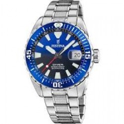 Festina Diver-kast en band staal-blauwe wijzerplaat-20atm - 616423