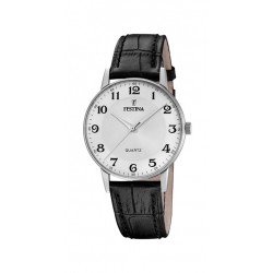 Festina-kast staal-zwarte leder band-grijze wijzerplaat-3atm - 615709