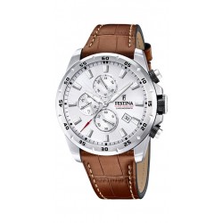 Festina-kast staal-bruin leder band-grijze wijzerplaat-10atm - 615710