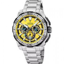 Festina chrono bike-gele wijzerplaat, kast en band staal-20 atm - 616638