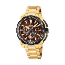 Festina Chrono Bike-geelkleurige band en kast-bruine wijzerplaat-20atm - 616640