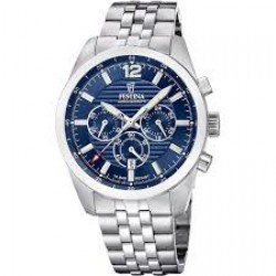 Festina chrono-kast en band staal-blauwe wijzerplaat-10 atm - 616644