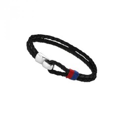 armband zwart  met rood-blauwe afwerking-slot staal - 603806