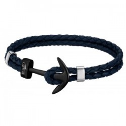 armband blauw leder - slot zwart staal - 603809