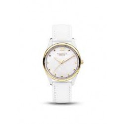 Gstaad-bicolor stalen kast-wit leder band -32mm-5atm - 610039