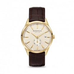 La villette small seconds-geelkleurige kast en wijzerplaat-bruin leder band-5atm - 615570