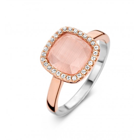 ring zilver met rosé- roze steen en cubic zirconia - 604024