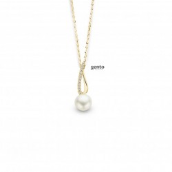 Hanger geelkleurig met parel en zirconia inclusief ketting - 615787