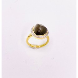 Ring geel goud met diamant en maansteen - 609467