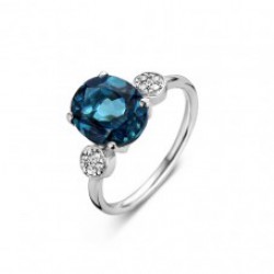 ring wit goud met london blue topaas en zirconium - 604938