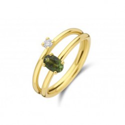 Ring geel met groene toermalijn en zirconia - 612578