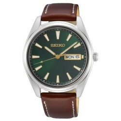 Seiko-stalen kast-bruin leder band-groene wijzerplaat-40.2mm-10atm - 612878