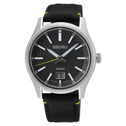 Seiko solar-zwarte wijzerplaat-zwarte nylonband-10atm - 614789