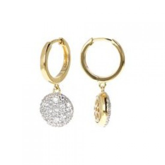 Hoop earring w.dangle round pavé pendant-white zirconia - 611571